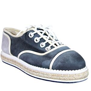 Chanel Espadrille Sneakers Navy Suede Sz 38 Excellent